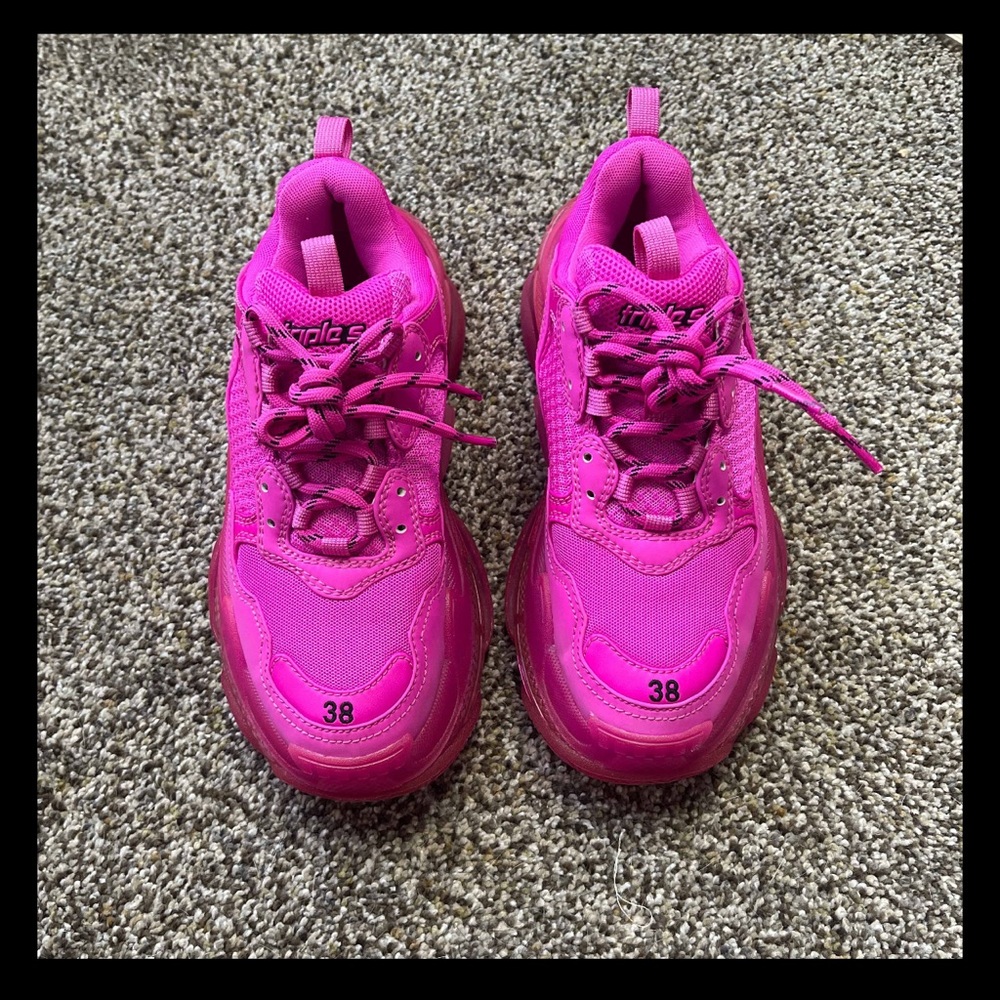 Balenciaga Triple S Chunky-Sole Fuchsia Pink Sneakers Size 38 - Picture 3 of 9